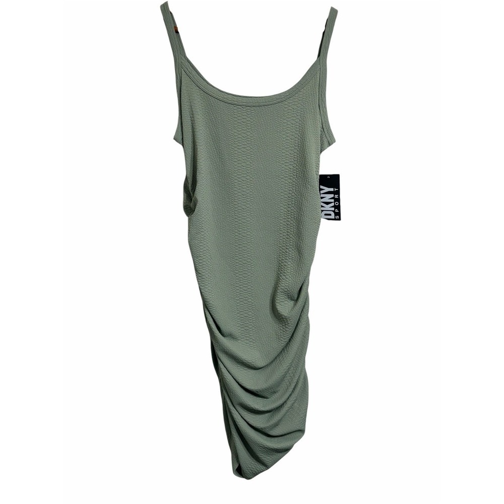 DKNY Sage Green Ruched Midi Tank Dress